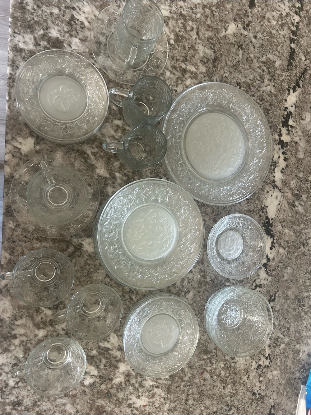 Vintage Princess House Fantasia Clear Embossed Glass Dinnerware Set - Clear